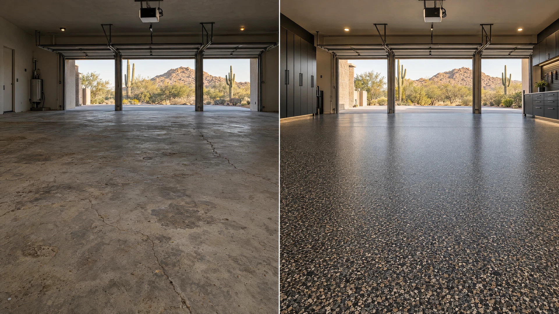 Garage floor transformation from stained concrete to a premium epoxy finish