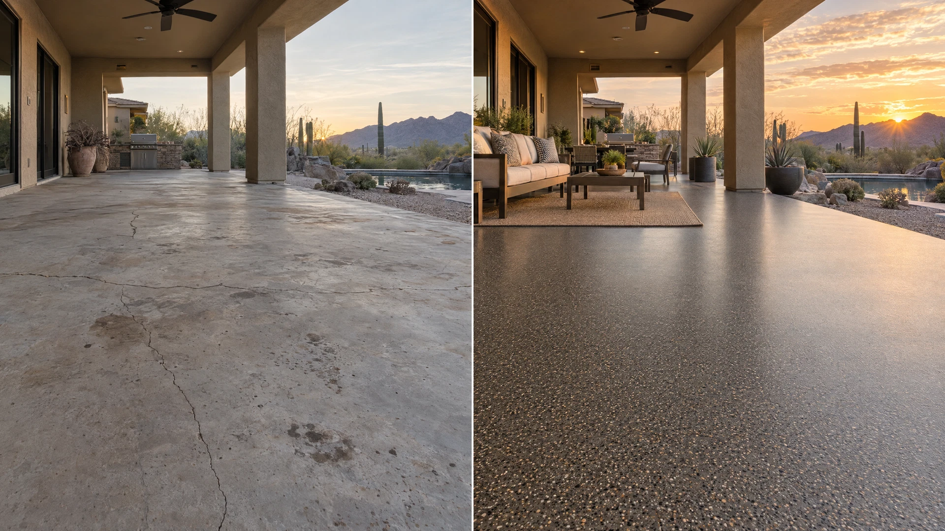 Patio transformation from cracked concrete to a refined epoxy coating